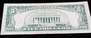 1963 US $5 RED SEAL FEDERAL RESERVE NOTE