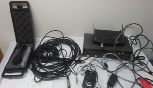 lot 57 image: P. A. System wireless mic & full mic with all cords  working