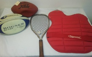 lot 72 image: Football, Rugby, Racquetball, baseball.