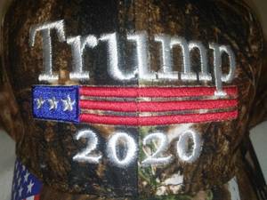 lot 23J image: Trump 2020 Camo Cap Hat  New. 100% cotton Velcro adjustable.