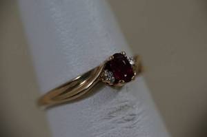 lot 12 image: 10K Yellow Gold Ladies Gemstone and Diamond Ring