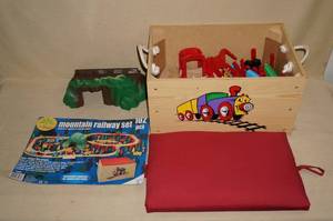 lot 98 image: Wood Train Set In Storage Box