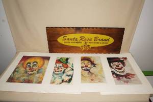 lot 160 image: Wood Santa Rosa Sign, Mezigian Clown Prints