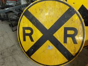 lot 113 image: Railroad Crossing Metal Sign 3 ft d...