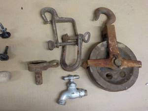 lot 122 image: Pulley, Tools and Cast Iron Faucets...