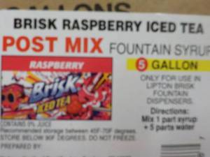 lot 254 image: 5 Gallon Brisk Raspberry Iced Tea P...