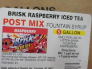 lot 256 image: 5 Gallon Brisk Raspberry Iced Tea P...