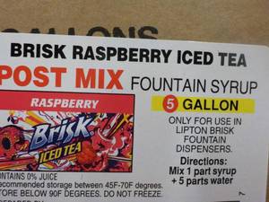 lot 257 image: 5 Gallon Brisk Raspberry Iced Tea P...