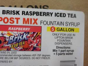 lot 258 image: 5 Gallon Brisk Raspberry Iced Tea P...