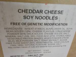 lot 274 image: 10 kg box Cheddar Cheese Soy Noodle...