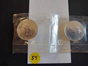 Two 1991 .9999 1 OZ BU Silver Canada Maple Leafs in original mint package