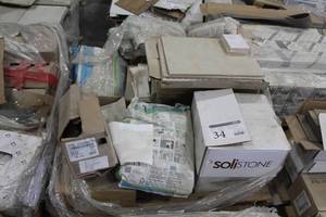 lot 34 image: Lot of (15) Bags of Laticrete Tile and Stone Adhesive Grey 30lb., Boxes of SoliStone Tile Flooring
