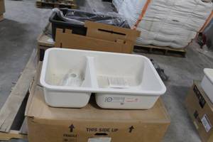 lot 106 image: Gemstone Solid Surface Kitchen Double Sink Fashion WhiteSoft White