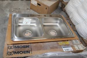 lot 100 image: Moen Elegante Stainless Steel Double Sink 4-Hole