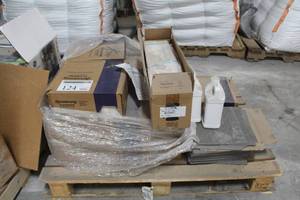 lot 124 image: Lot of (14) Boxes of Tile Flooring, Bottles of Grout Boost and Plastic