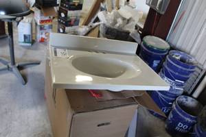 lot 145 image: DHI Premium Cultured Marble Vanity Countertop White on White