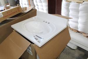 lot 148 image: DHI Premium Cultured Marble Vanity Countertop Solid White