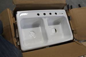 lot 206 image: Kohler Delafield Cast Iron Self Rimming Sink White 4-Hole