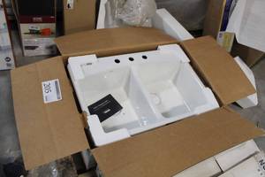 lot 205 image: Kohler Brookfield Double Equal Sink White 3-Hole