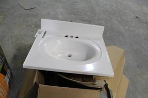 lot 209 image: Bathroom Sink White 3-Hole with Backsplash