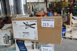 lot 213 image: Hampton Bay Larson Ceiling Fan 52in. 60W Brushed Nickel Frosted Glass Bowl
