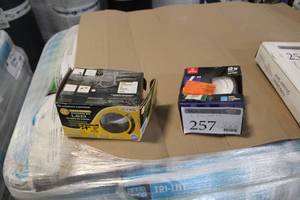 lot 257 image: Lot of (2) Lithonia Lighting 3in. White Gimbal LED Recessed Kit, Globe LED Recessed Lighting Kit 4in. 60W