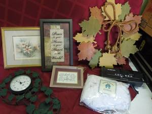 lot 46 image: Large Autumn Wreath, Ivy Clock, Pictures, More