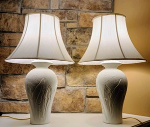 lot 38 image: Pair Of White Table Lamps