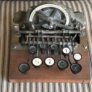 lot 218 image: Antique Adding Machine Prototype With Framed Paperwork