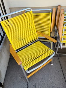 lot 251 image: Large Lot Of Yellow and White Folding Patio Chairs