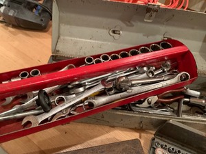 lot 287 image: Vintage Craftsman Metal Tool Box and Misc Tools