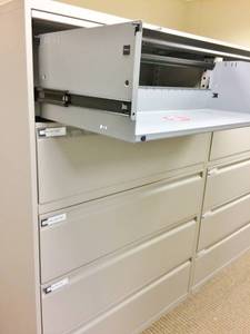 MSRP $2500 Each Super Nova Quality&nbspTeknion 5 Drawer Lateral Filing Cabinet One Shelf Flips Up &amp Shelf Slides Out - Locking With Key - 63 Tall - Excellent Condition