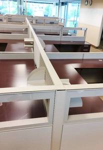 WOW MSRP $64,000 Ultra Quality Teknion Expansion Series Lot Of 8 Executive Semi Enclosed Glass Paneled Desking System With LeftRight Returns &amp Low Credenza WLateral File, Storage Shelves &amp Cushioned Guest Seating&nbsp Excellent Condition