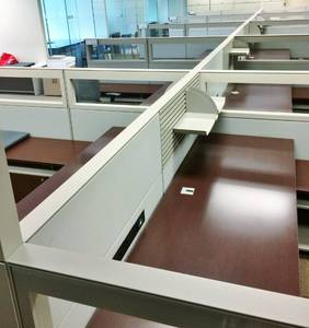 WOW MSRP $80,000 Ultra Quality Teknion Expansion Series Lot Of 10 Executive Semi Enclosed Glass Paneled Desking System With LeftRight Returns &amp Low Credenza WLateral File, Storage Shelves &amp Cushioned Guest Seating&nbsp Excellent Condition