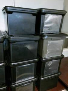 Lot Of 14 Plastic File Totes With Lids - Great Conditon