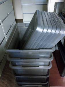 Lot Of 8 Plastic File Totes With Lids - Great Conditon