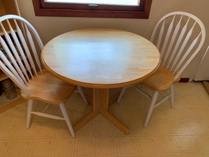 lot 3 image: Oak Pedestal Table and Two Chairs