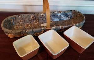 lot 157 image: Longaberger Brown Spice Serving Dishes and Basket  2005
