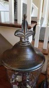 lot 103 image: Tall Fleur de Lis Lidded Vase Dcor Pair