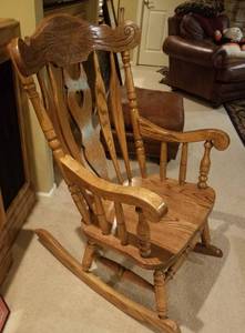 lot 17 image: Vintage Amish Carved Rocking Chair