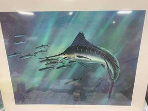 lot 47 image: Les Kouba Blue Marlin on the Prowl 23 x 27 overall size