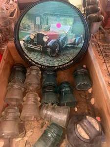 lot 95 image: Lot of 24 Insulators, Wood Crate, General Tire Tray