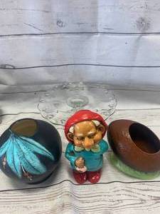 lot 126 image: Vintage Planter, Bank, Vase, Cake Platter