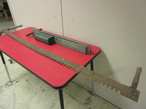 lot 104 image: ANTIQUE 6 TWO-MAN SAW, DOBBINS SUPER-BILT METAL WARE HAND CORN PLANTER