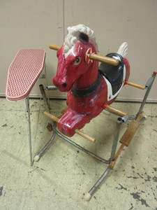 lot 112 image: VINTAGE TRAIN-RITE SPRING ROCKING HORSE, MADE IN MAPLE PLAIN, MN, VINTAGE CHILD IRONING BOARD