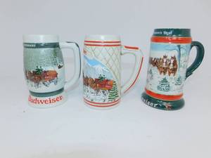 3 Christmas Budweiser Mugs
