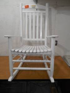 lot 28 image: Glossy White Wood Outdoor Rocking Chair