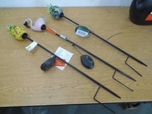 lot 145 image: (3) Hampton Bay Pineapple & Flamingo  Solar Garden Stake