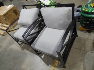 lot 45 image: (2) Hover Image to Zoom Kaplan Metal Outdoor Patio Lounge Chair with Mist Cushion