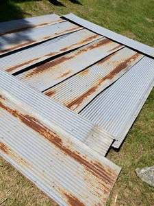 lot 55 image: 20 sheets. Of 11 x 26. Rustic ANTIQUE CORRUGATED TIN, removed from a 65 year old building